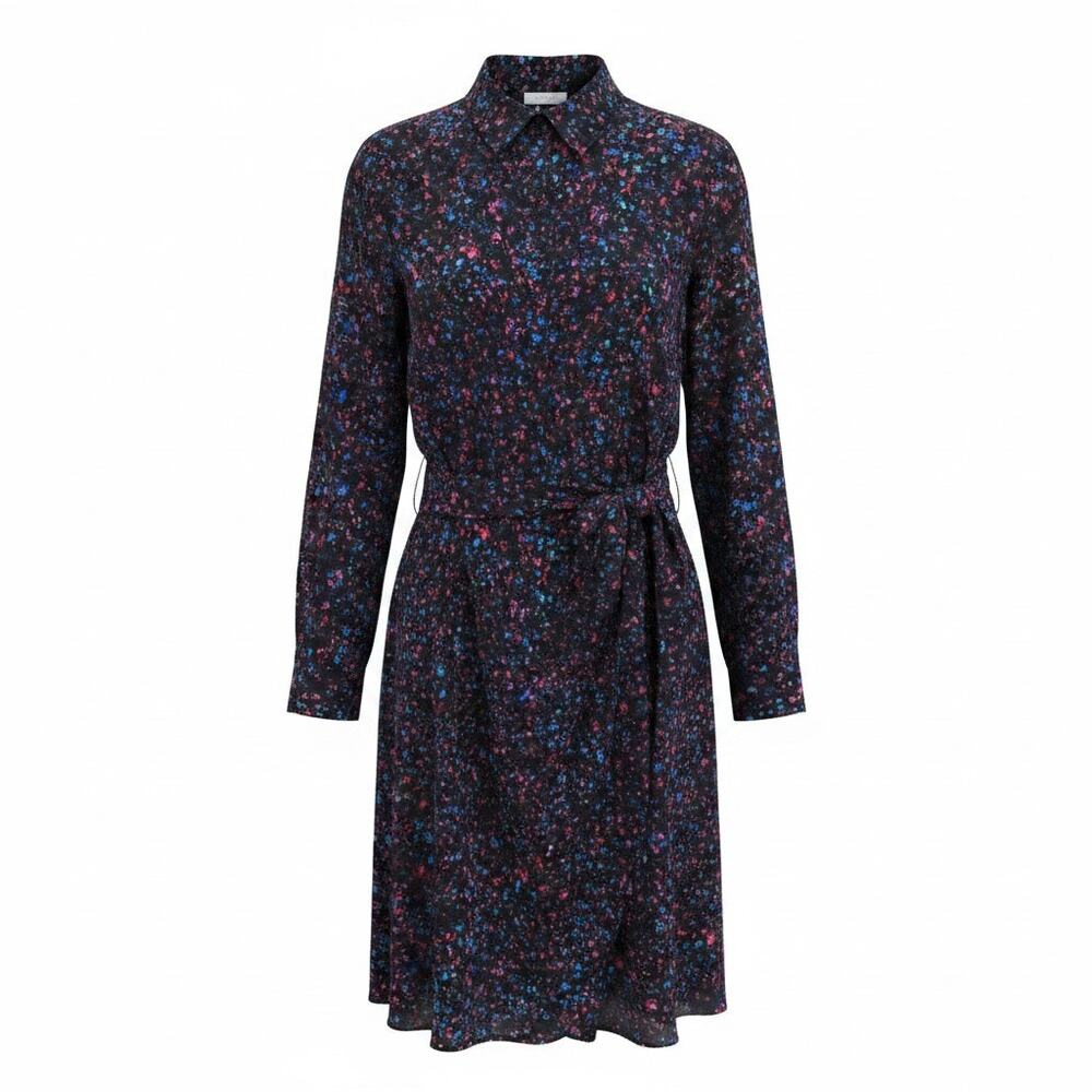 Parker Black Multicolor Floral Belted Shirt Dress Size L